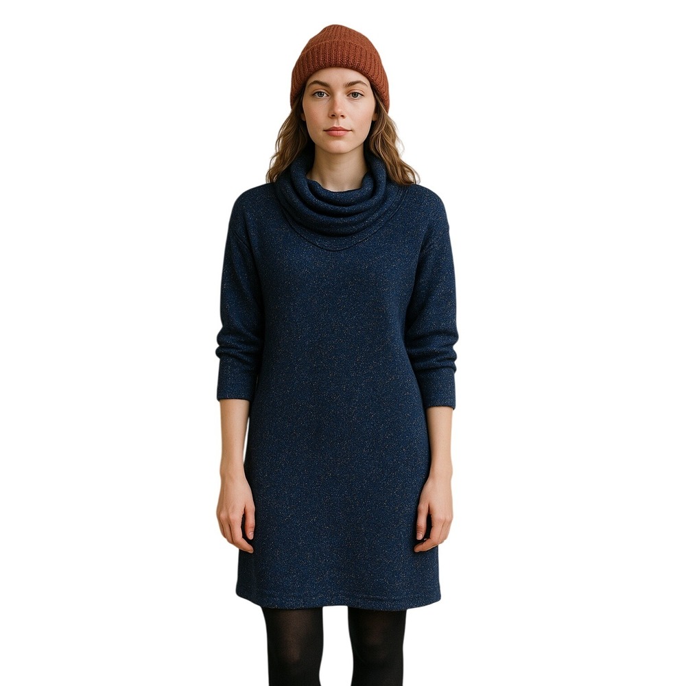 Vintage 80s 90s All That Jazz S/M Blue Knit Cowl Neck Sweater Dress‎ USA Made